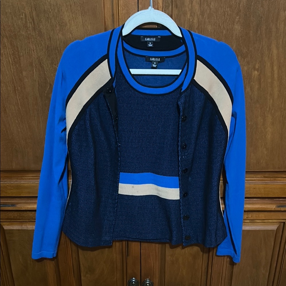 Carlisle Royal Blue and Cream Cardigan Set